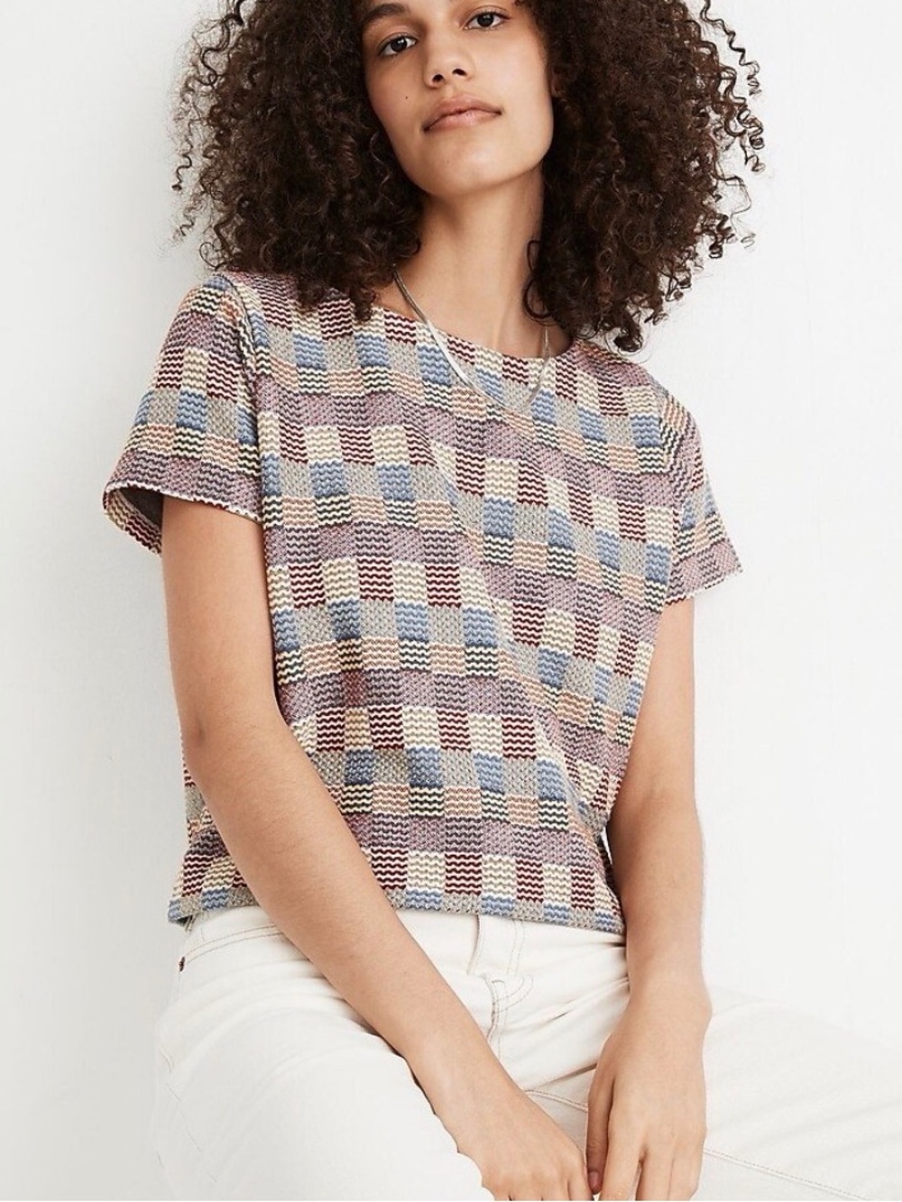 Madewell Checked Jacquard Setlist Boxy Tee Small